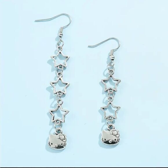 Hello Kitty Silver Star Dangle Earrings - Picture 1 of 5